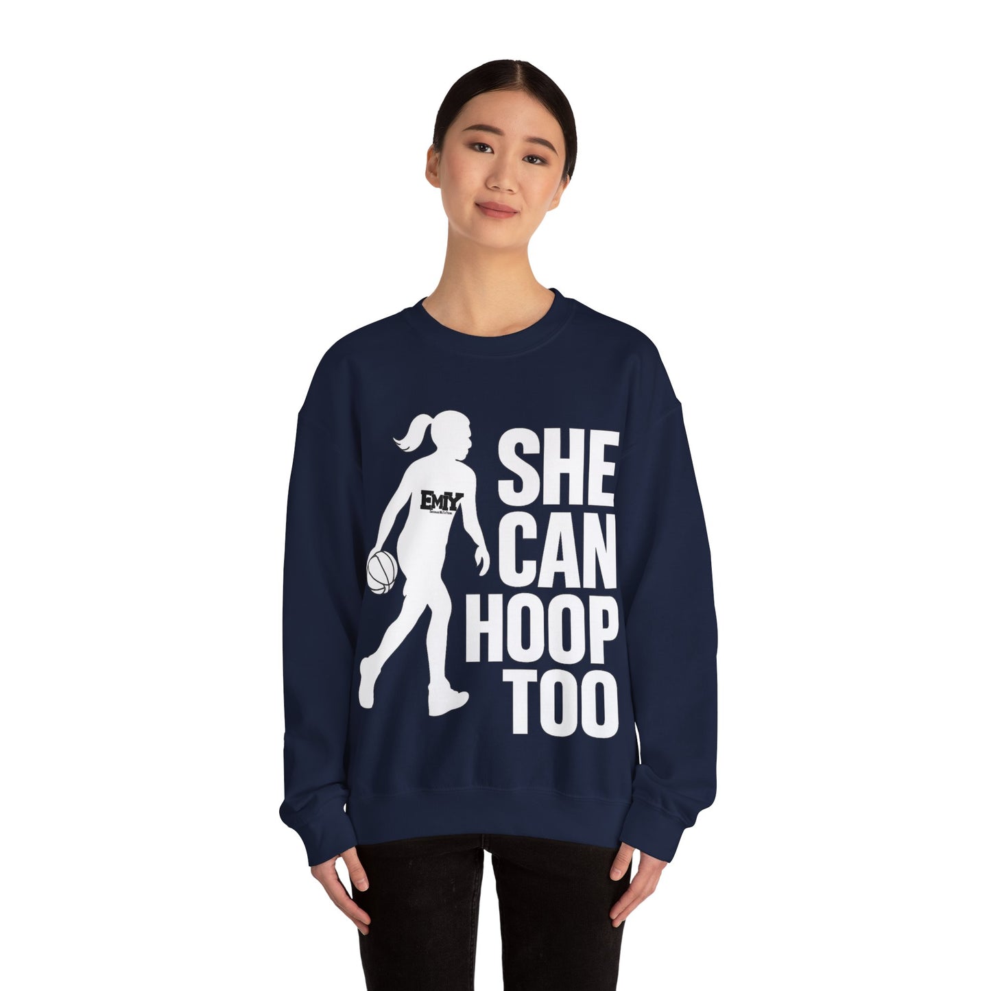 Empowering Sweatshirt: 'She Can Hoop Too' Unisex Fleece Crew