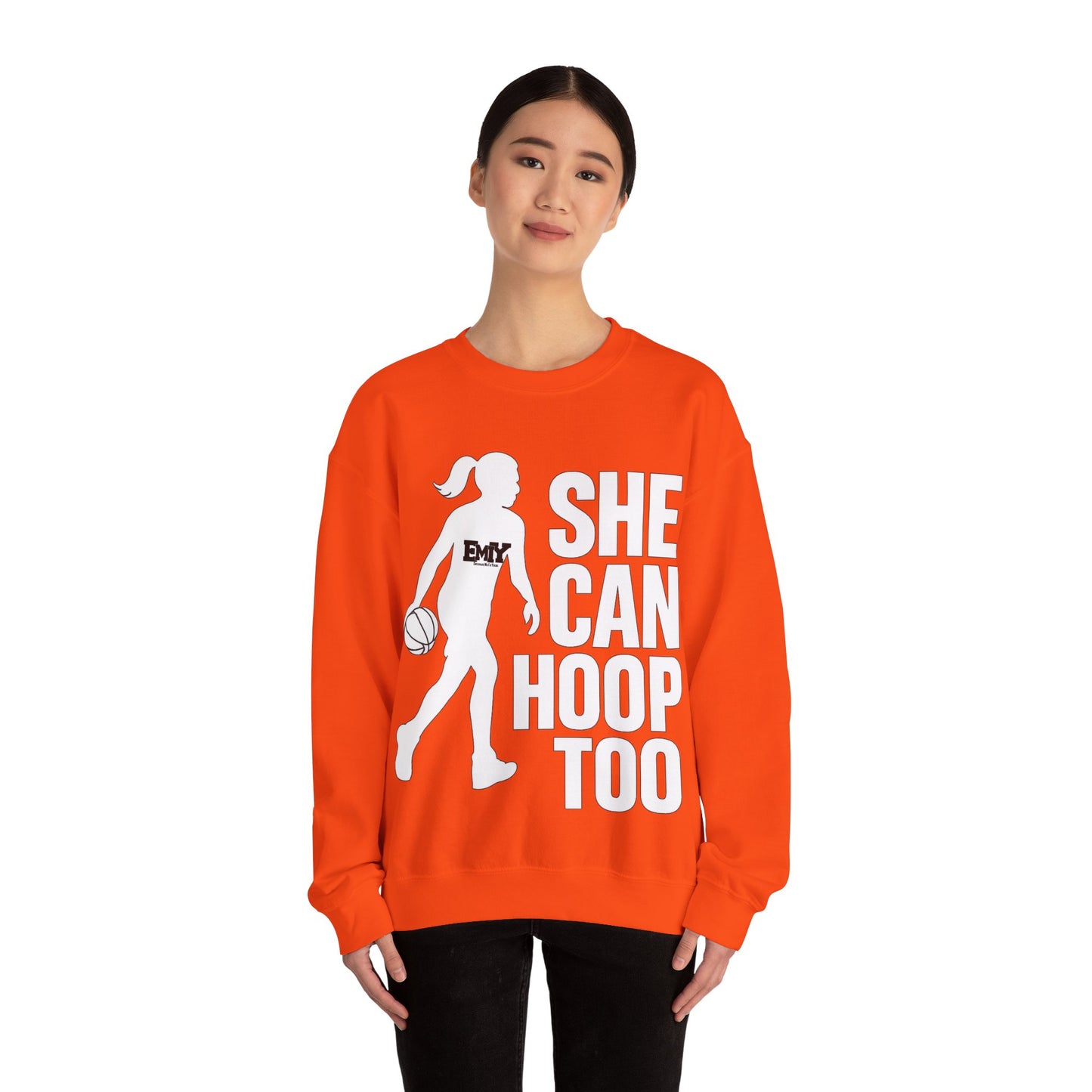 Empowering Sweatshirt: 'She Can Hoop Too' Unisex Fleece Crew