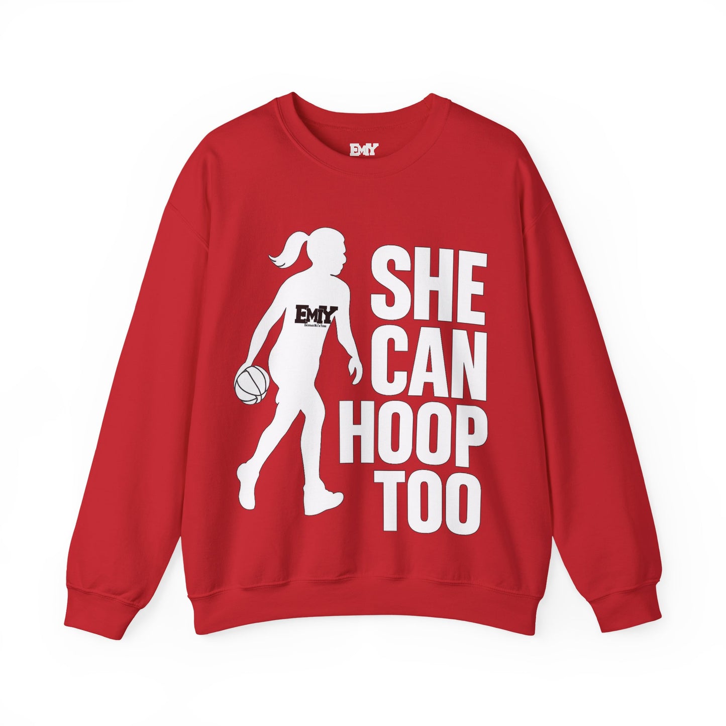 Empowering Sweatshirt: 'She Can Hoop Too' Unisex Fleece Crew