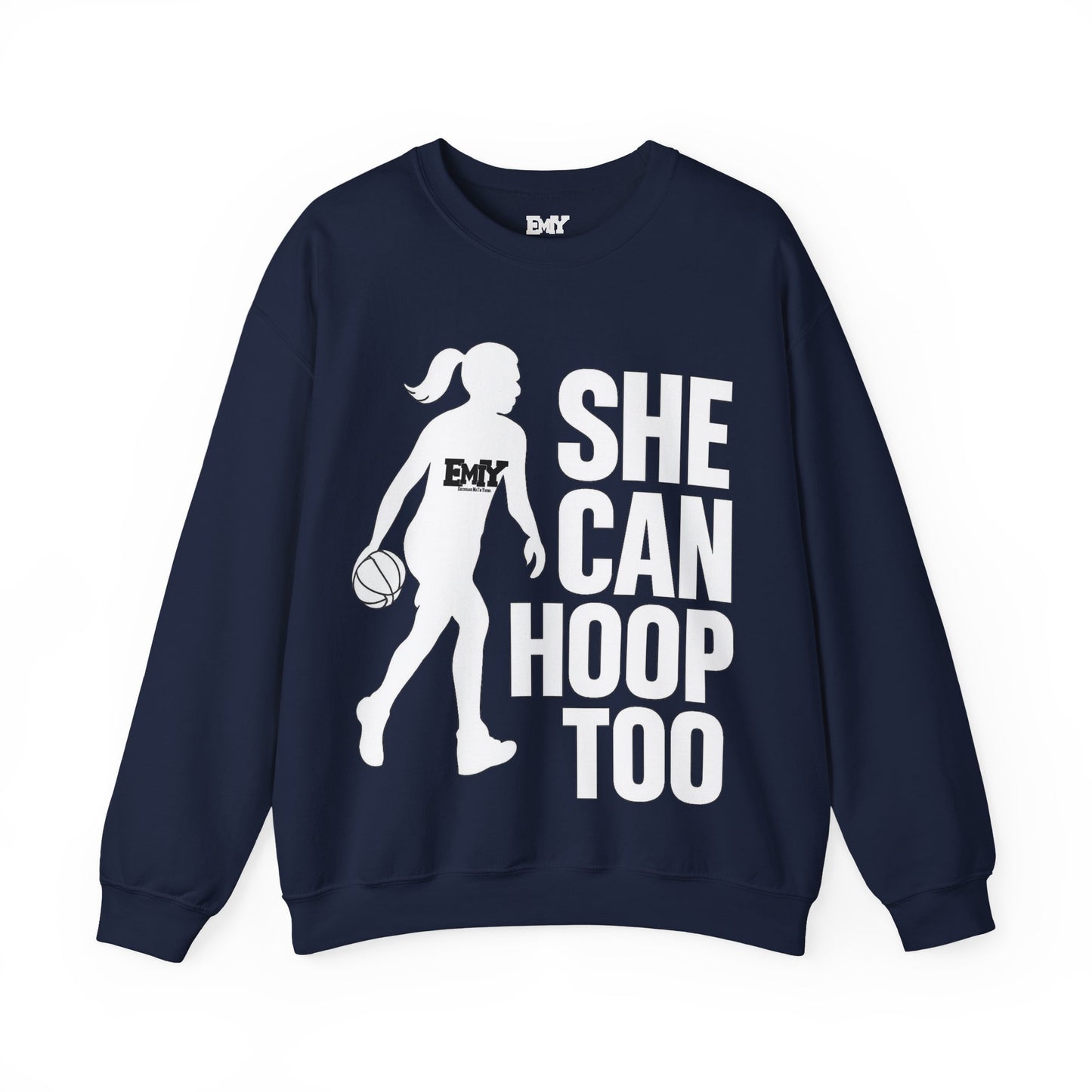 Empowering Sweatshirt: 'She Can Hoop Too' Unisex Fleece Crew