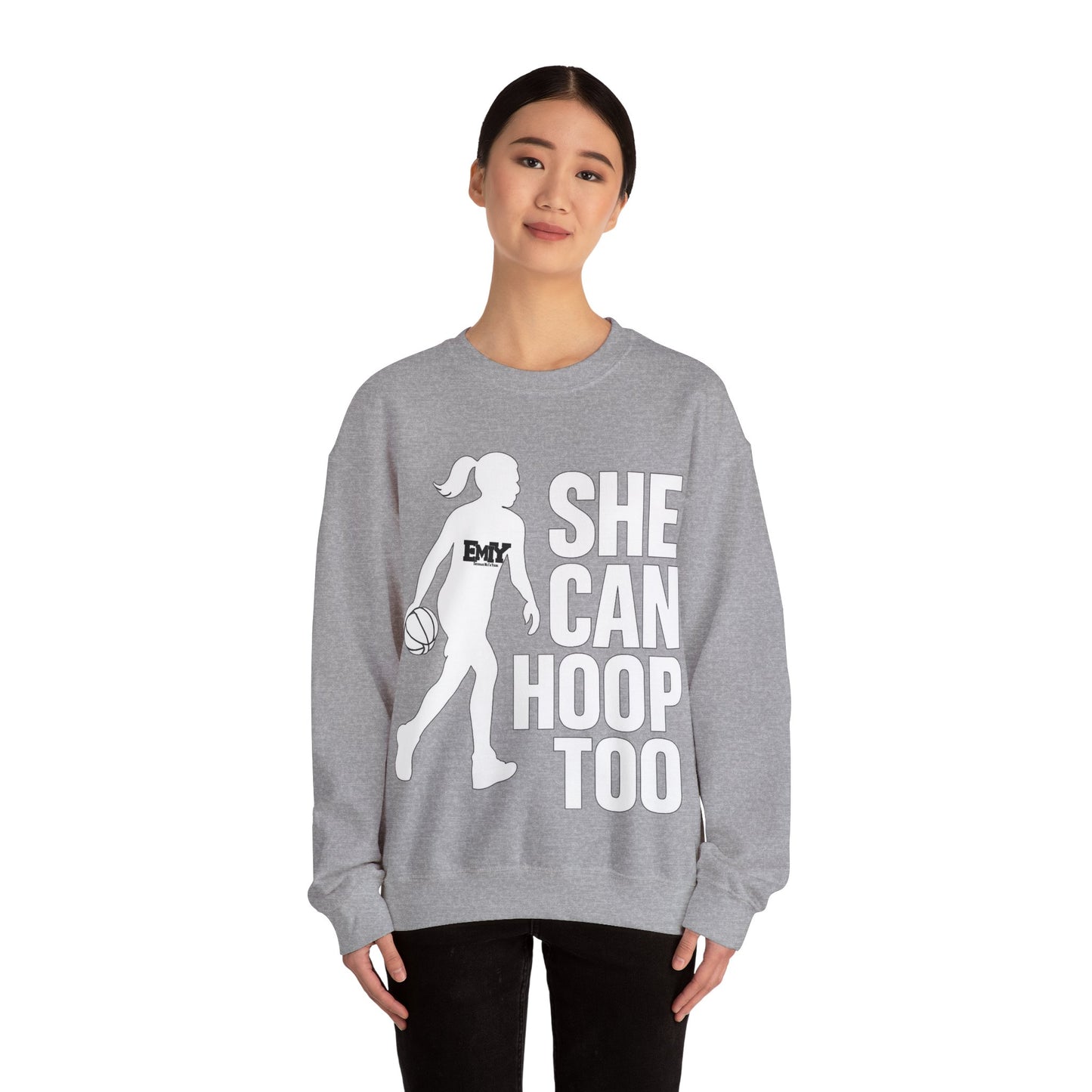 Empowering Sweatshirt: 'She Can Hoop Too' Unisex Fleece Crew