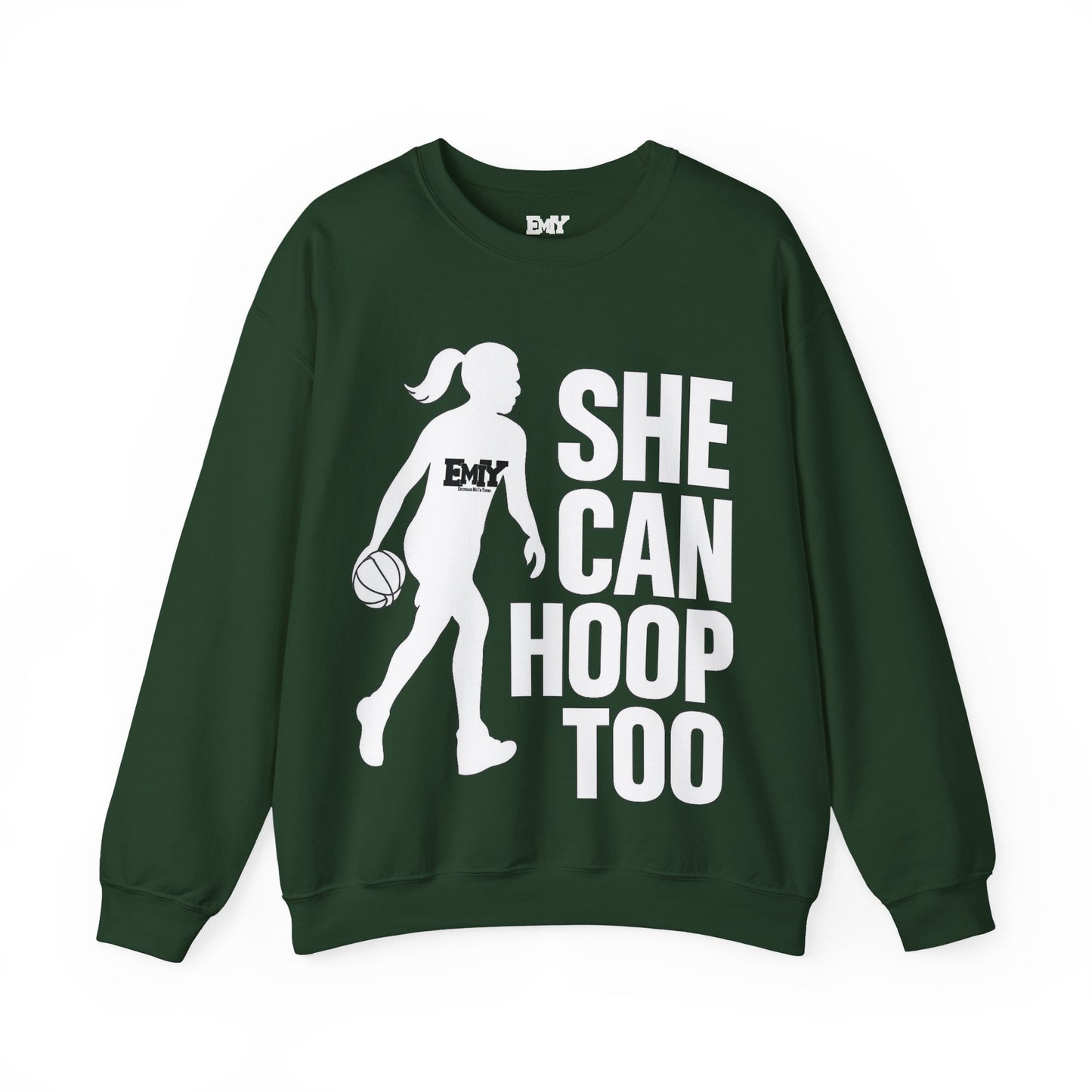 Empowering Sweatshirt: 'She Can Hoop Too' Unisex Fleece Crew