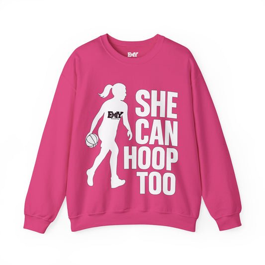 Empowering Sweatshirt: 'She Can Hoop Too' Unisex Fleece Crew