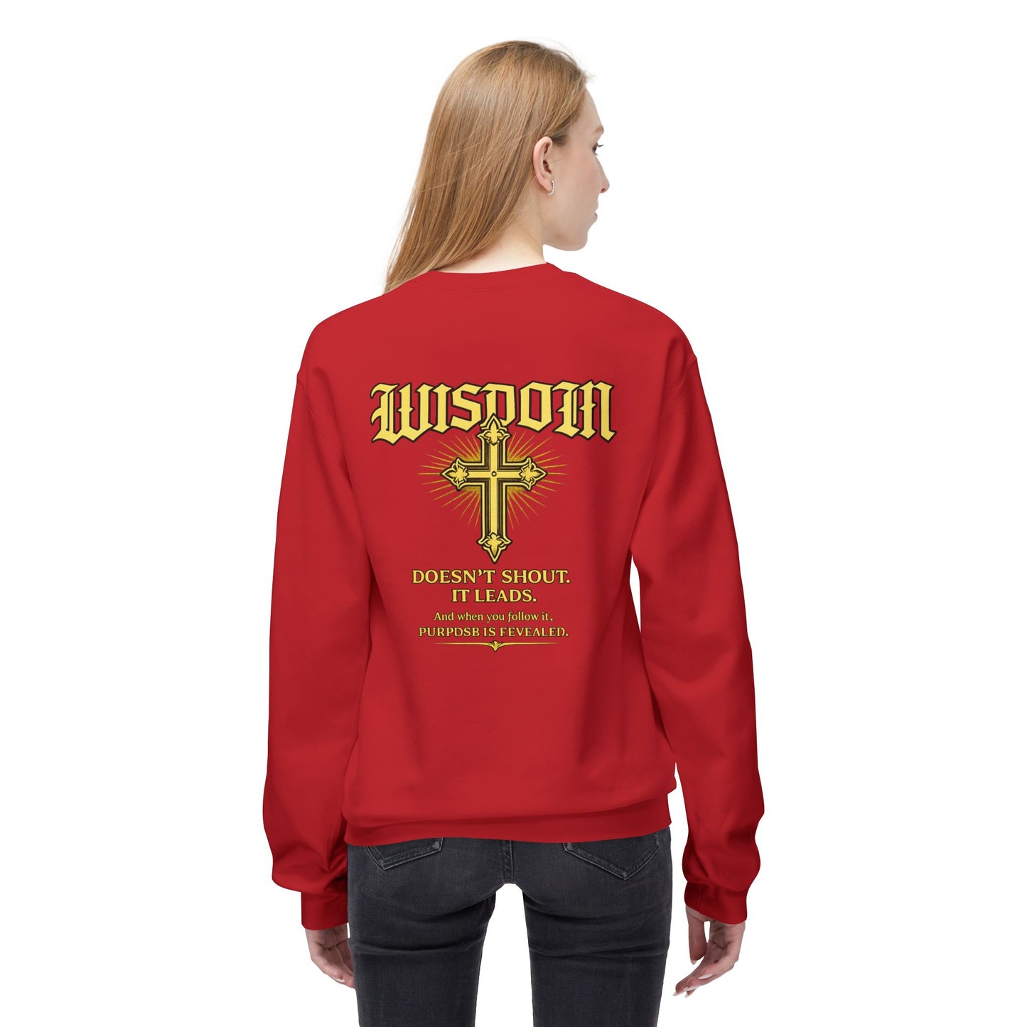 EMIY Wisdom Cross Crewneck Sweatshirt — "Wisdom Doesn’t Shout, It Leads"