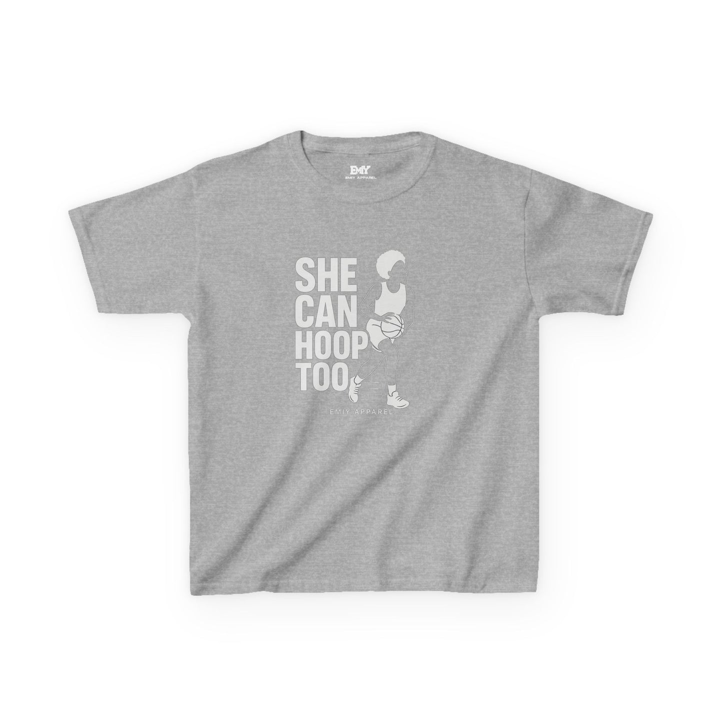 She Can Hoop Too Kids T‑Shirt — Girls Basketball Pride Tee