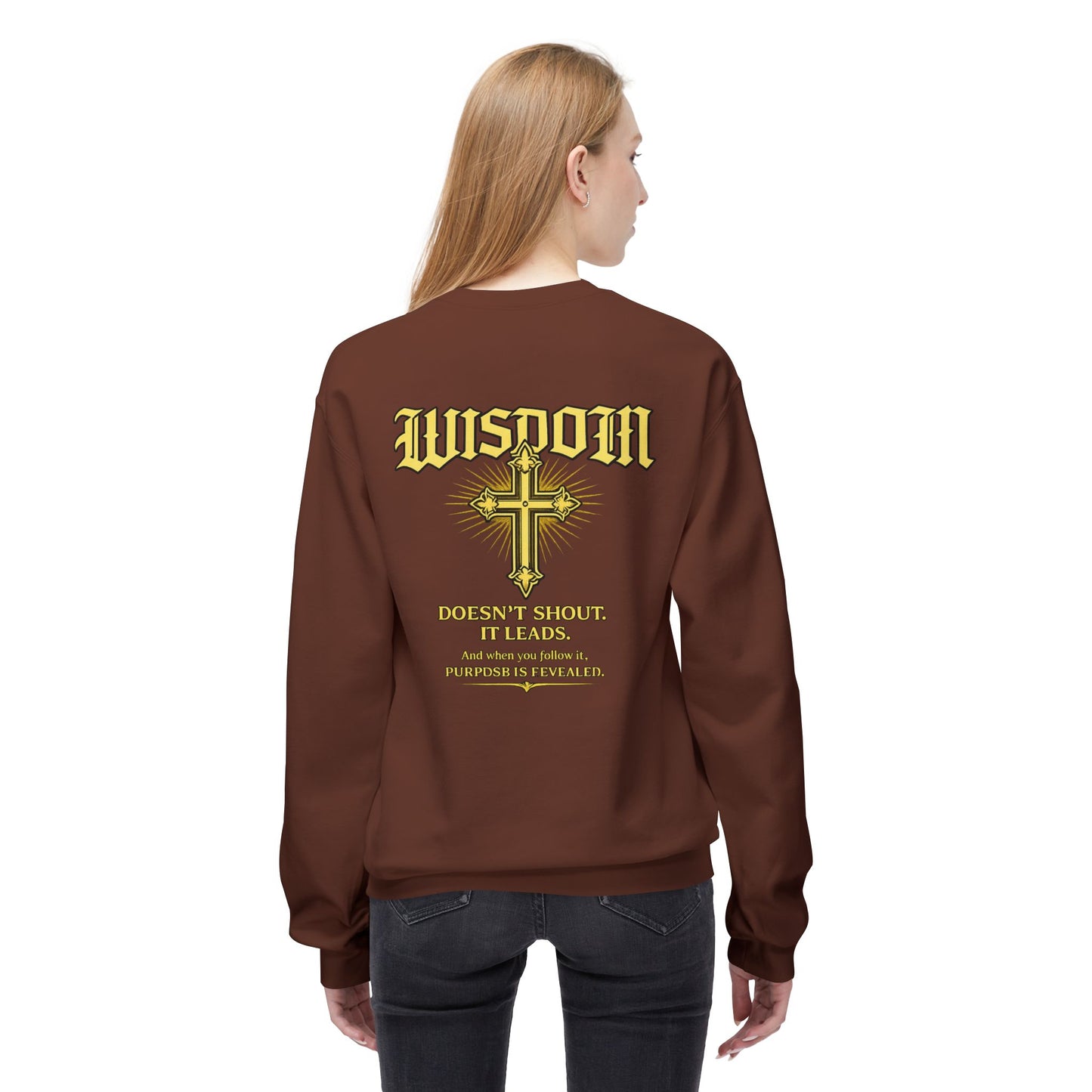 EMIY Wisdom Cross Crewneck Sweatshirt — "Wisdom Doesn’t Shout, It Leads"