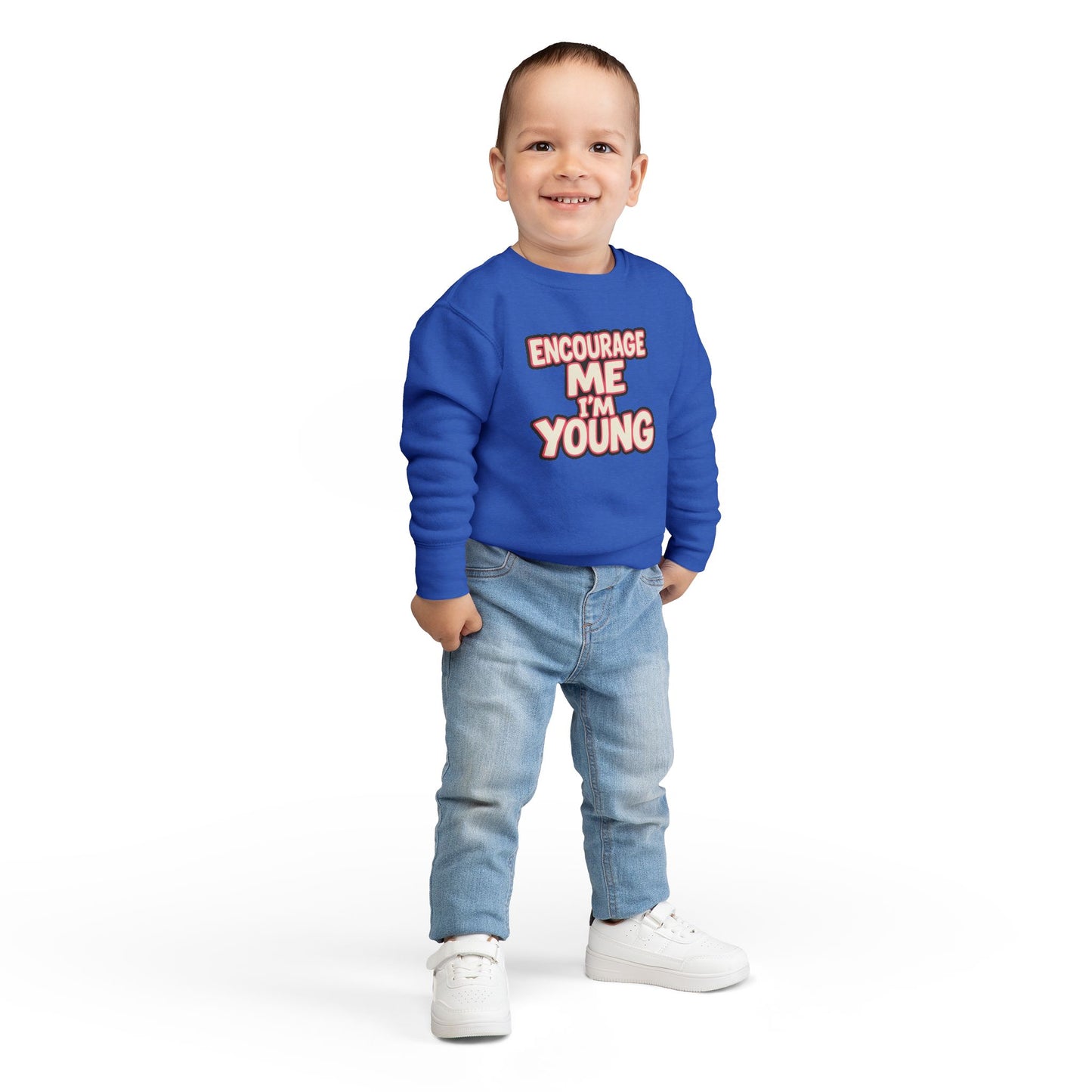 EMIY Toddler Sweatshirt - 'Encourage Me I'm Young' Cute Motivational Pullover for Kids