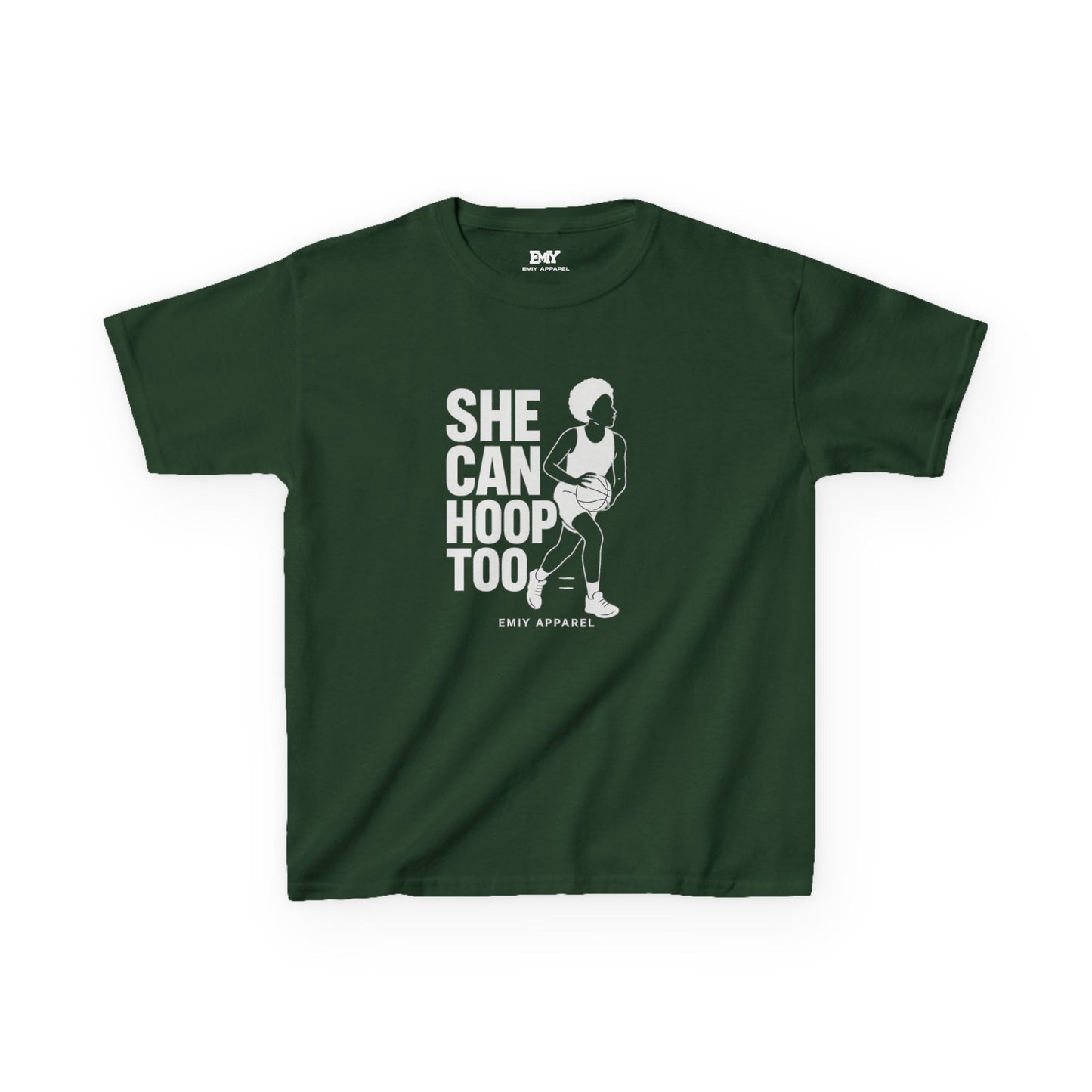 She Can Hoop Too Kids T‑Shirt — Girls Basketball Pride Tee