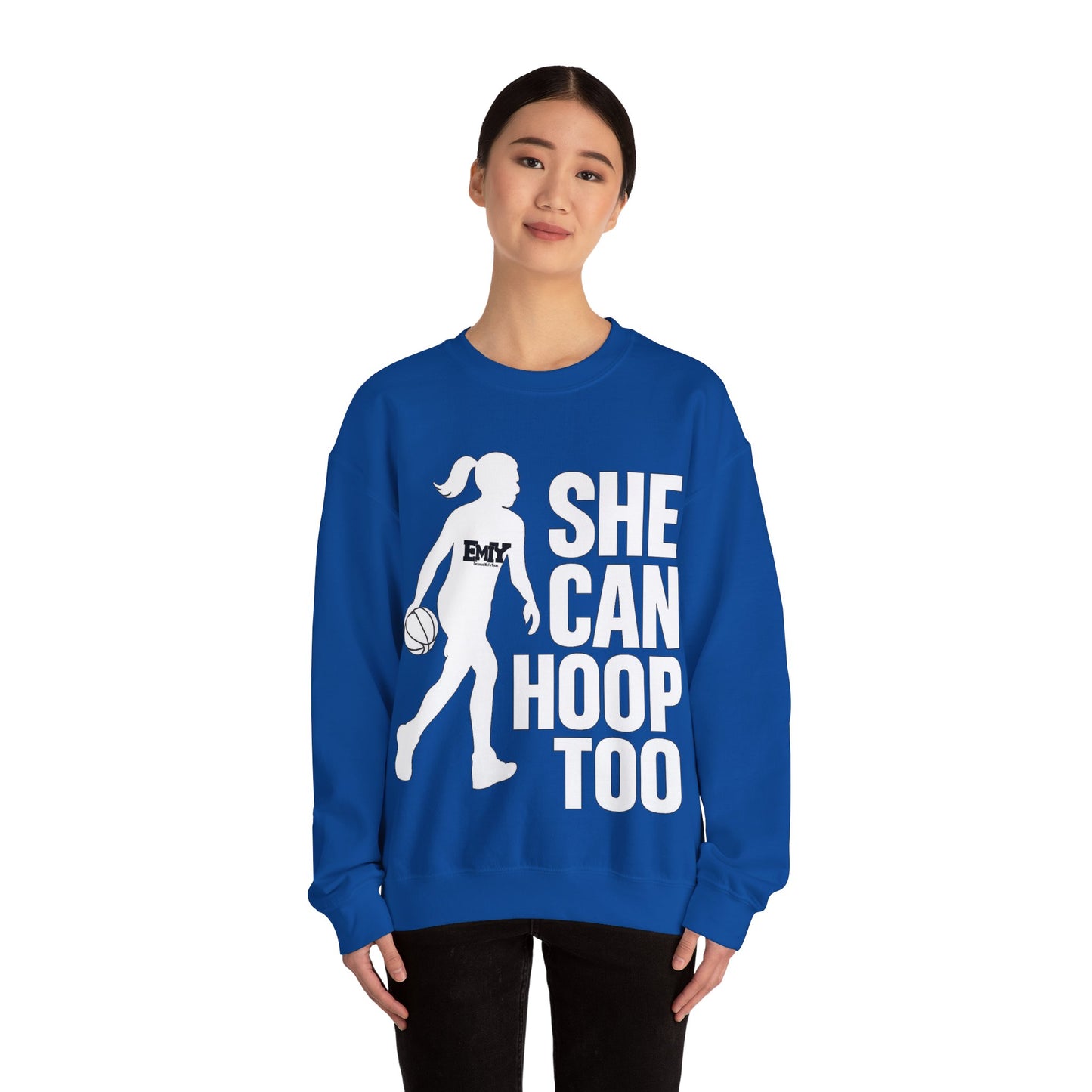 Empowering Sweatshirt: 'She Can Hoop Too' Unisex Fleece Crew