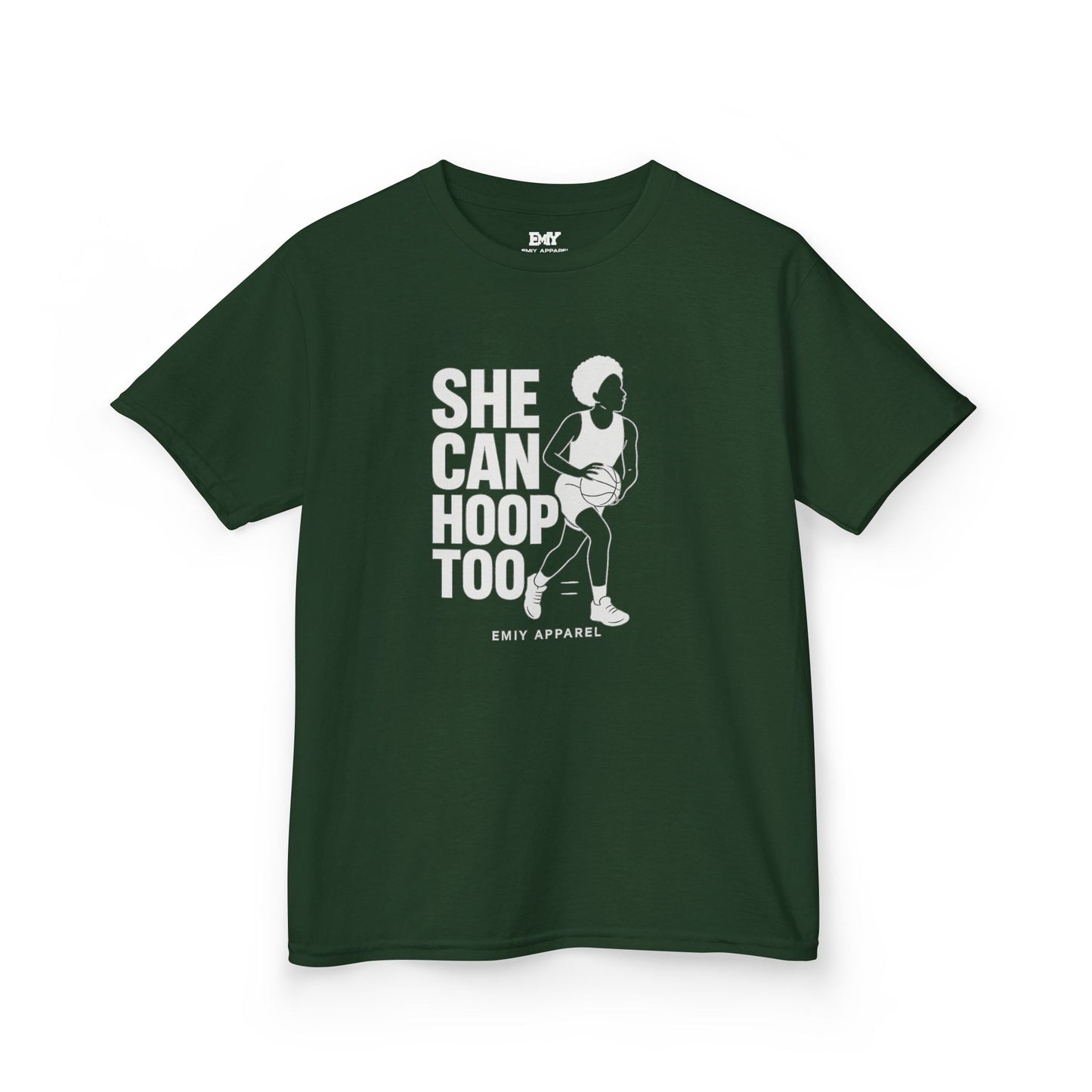 She Can Hoop Too Kids T‑Shirt — Girls Basketball Pride Tee