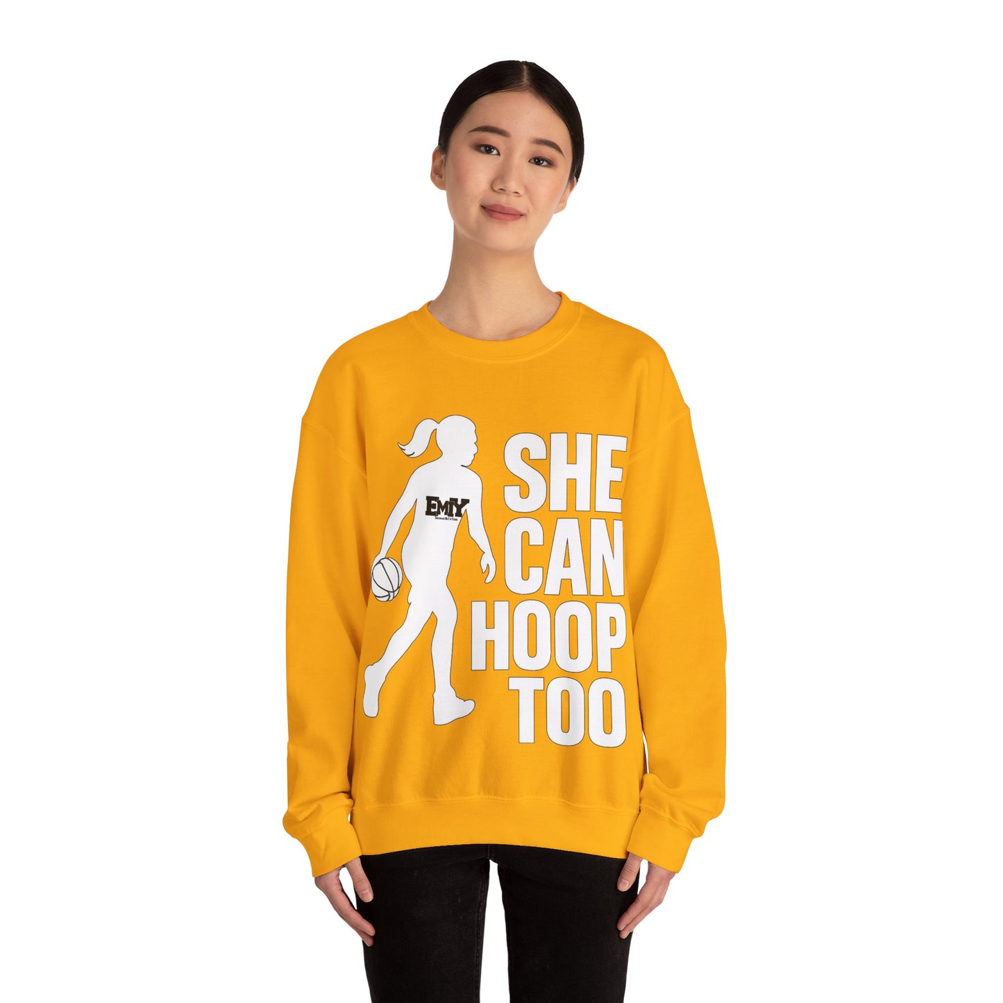Empowering Sweatshirt: 'She Can Hoop Too' Unisex Fleece Crew