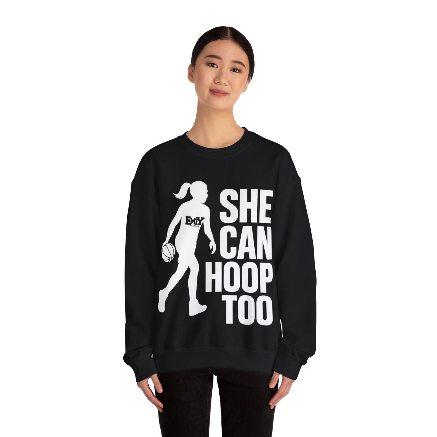 Empowering Sweatshirt: 'She Can Hoop Too' Unisex Fleece Crew