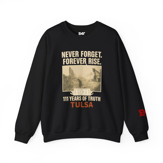 EMIY Tulsa Remembered Vintage Crewneck Sweatshirt — "Never Forget Forever Rise"