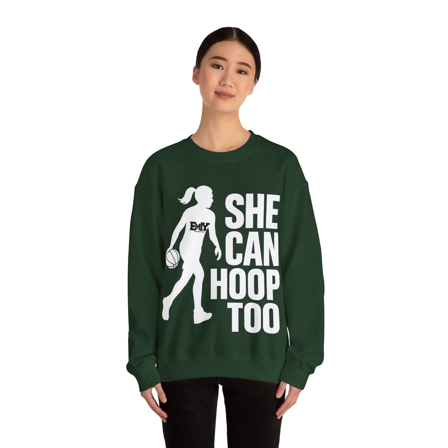Empowering Sweatshirt: 'She Can Hoop Too' Unisex Fleece Crew