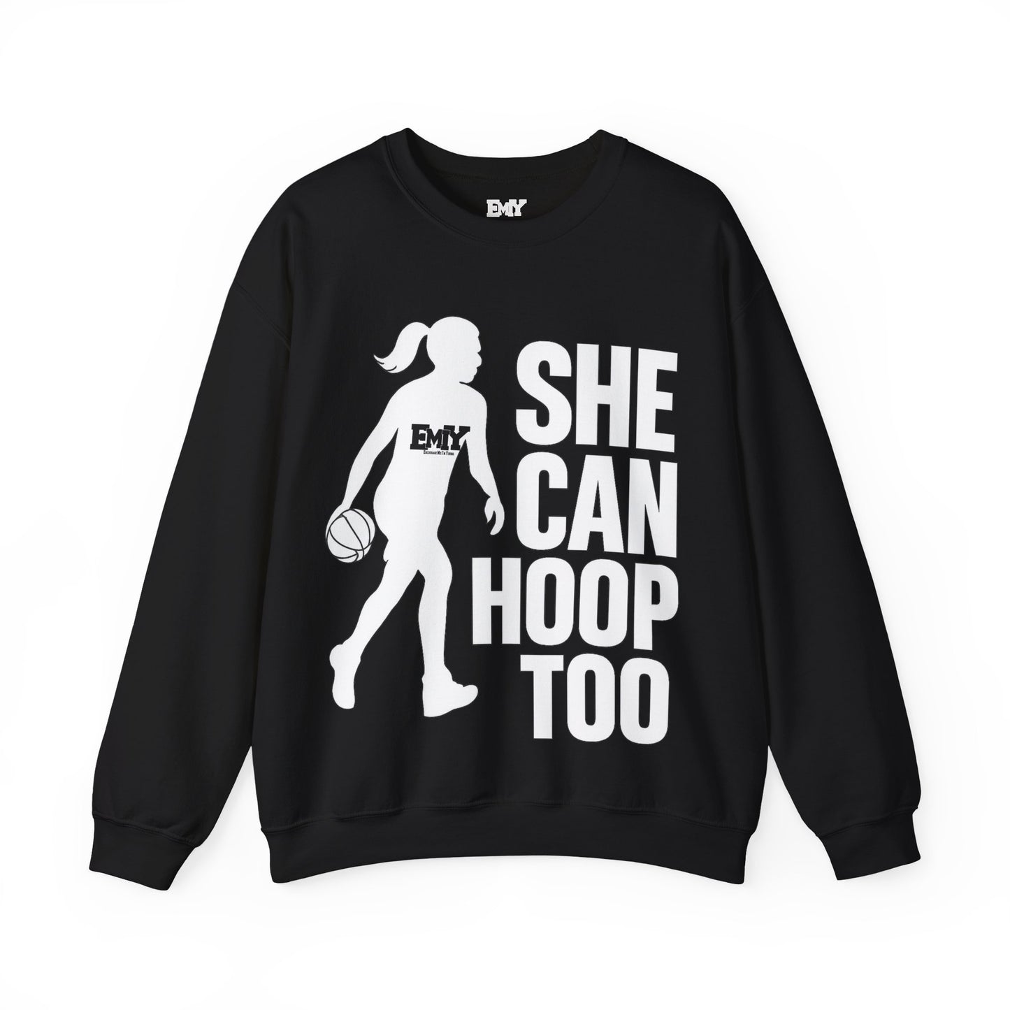 Empowering Sweatshirt: 'She Can Hoop Too' Unisex Fleece Crew