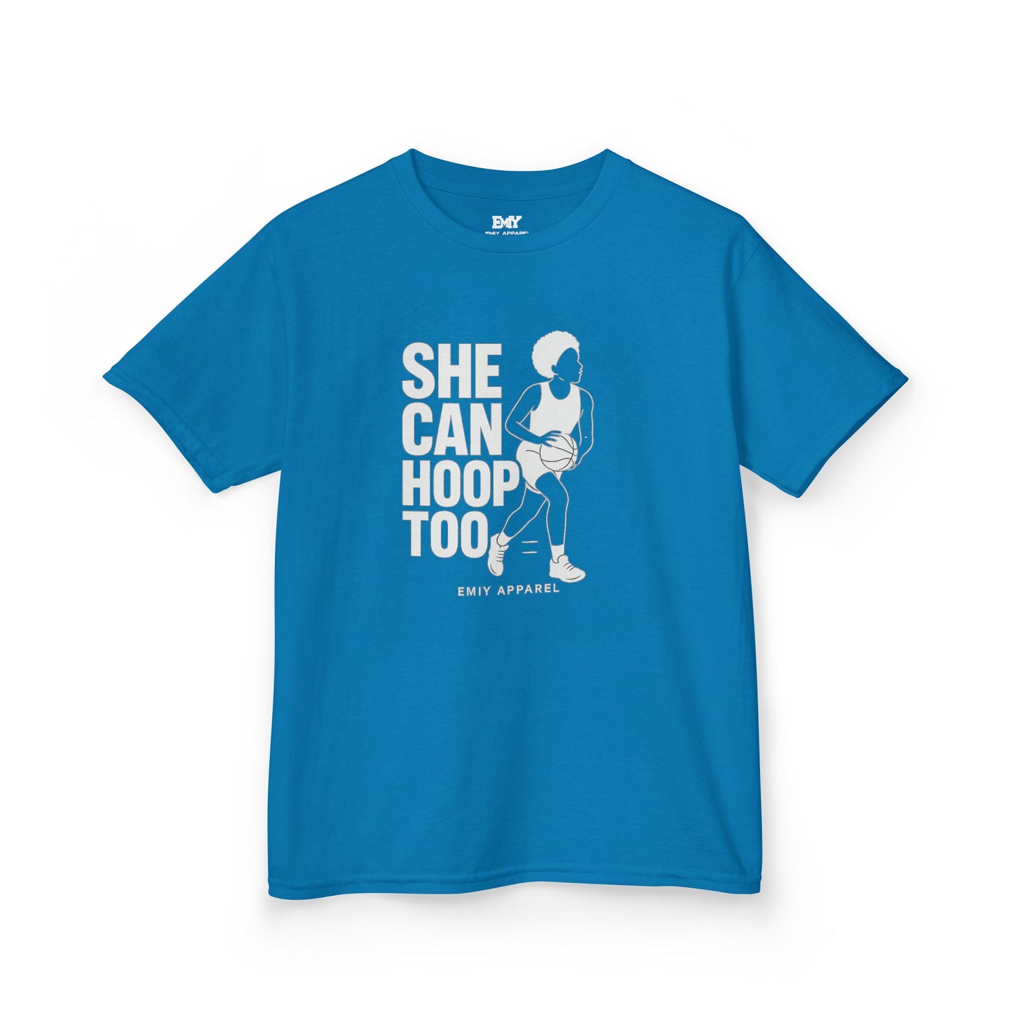 She Can Hoop Too Kids T‑Shirt — Girls Basketball Pride Tee