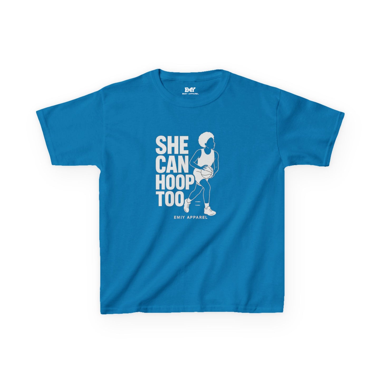She Can Hoop Too Kids T‑Shirt — Girls Basketball Pride Tee