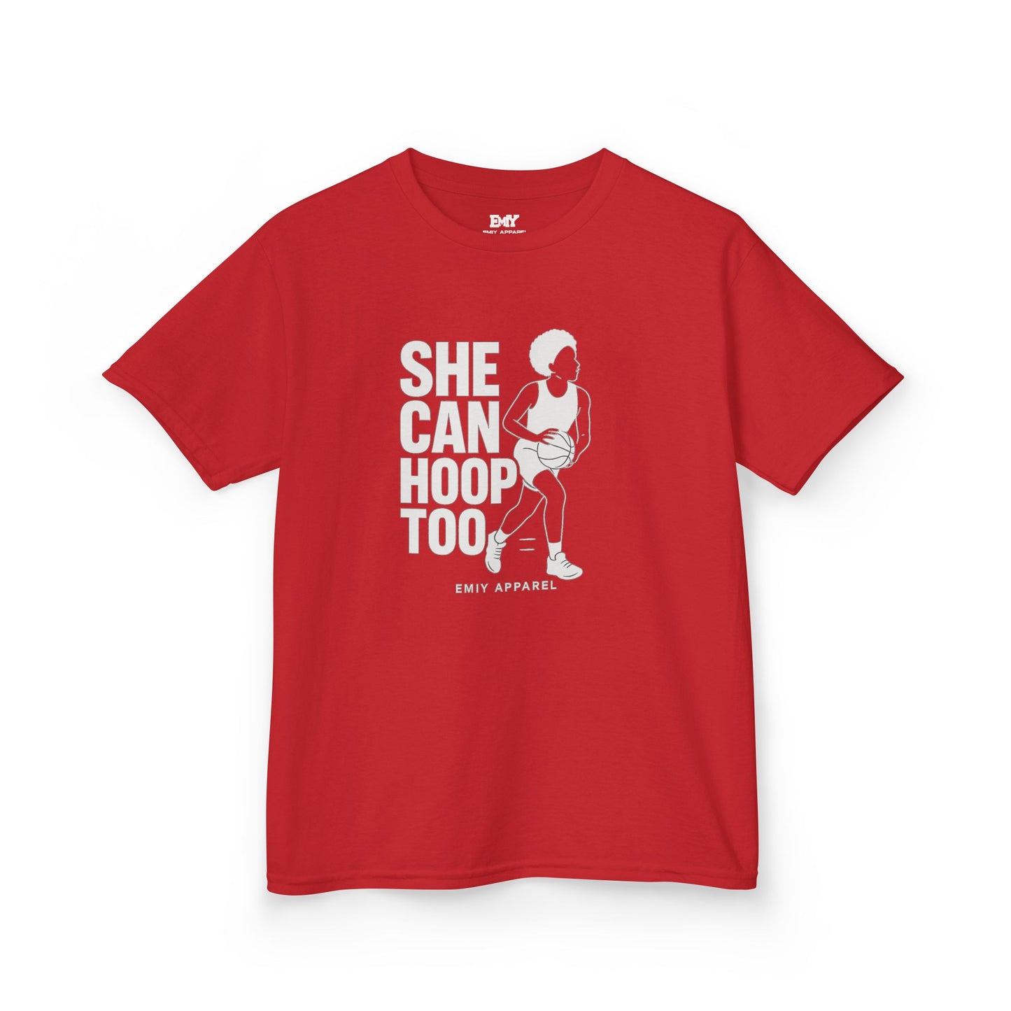 She Can Hoop Too Kids T‑Shirt — Girls Basketball Pride Tee