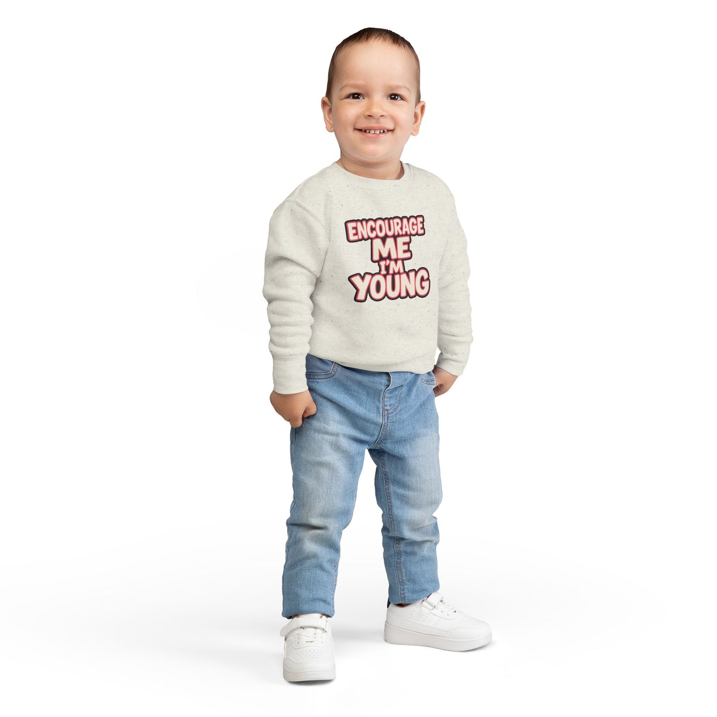 EMIY Toddler Sweatshirt - 'Encourage Me I'm Young' Cute Motivational Pullover for Kids