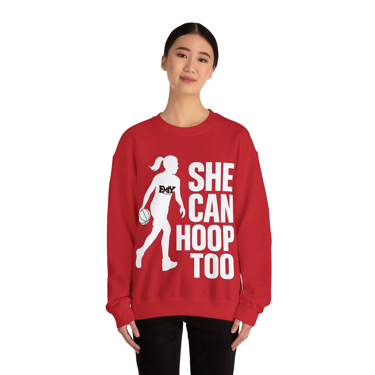 Empowering Sweatshirt: 'She Can Hoop Too' Unisex Fleece Crew