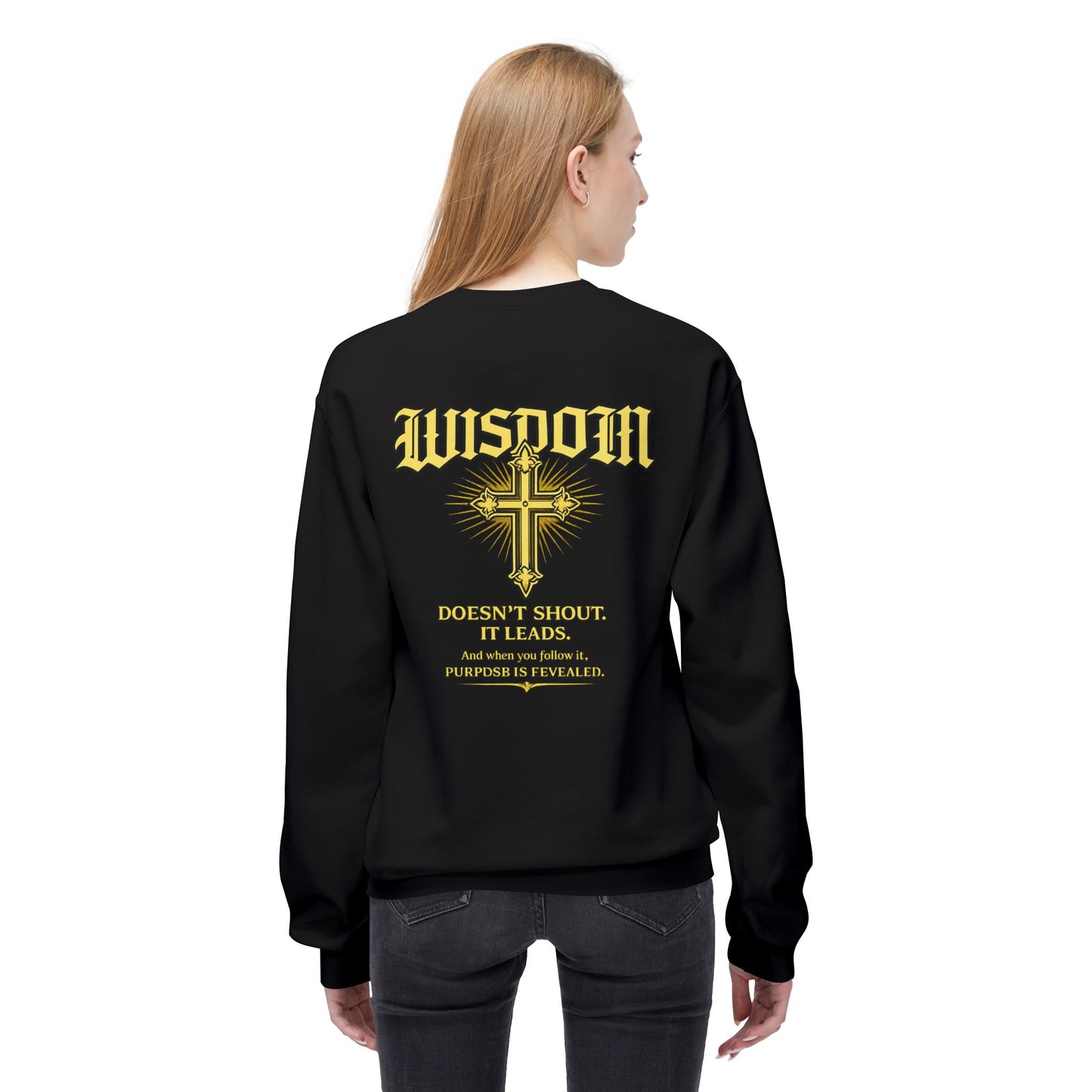 EMIY Wisdom Cross Crewneck Sweatshirt — "Wisdom Doesn’t Shout, It Leads"