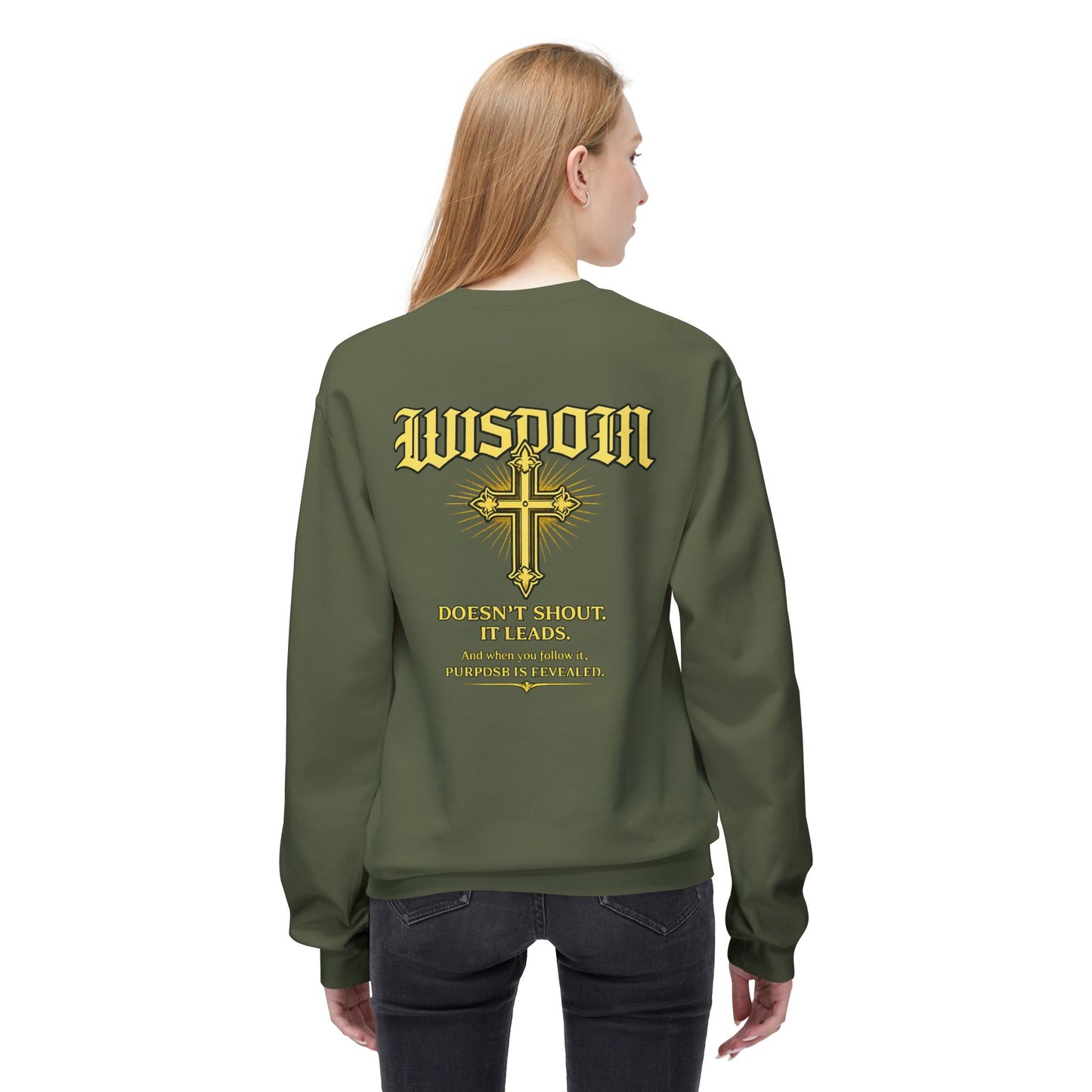 EMIY Wisdom Cross Crewneck Sweatshirt — "Wisdom Doesn’t Shout, It Leads"
