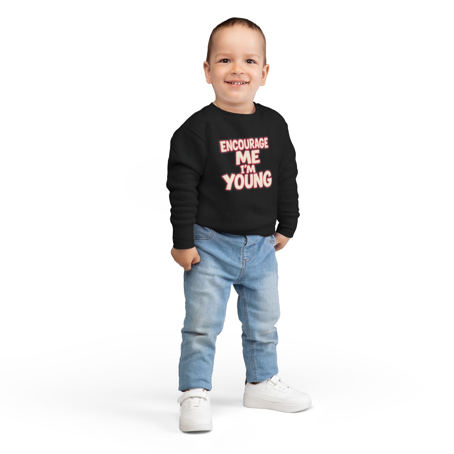 EMIY Toddler Sweatshirt - 'Encourage Me I'm Young' Cute Motivational Pullover for Kids