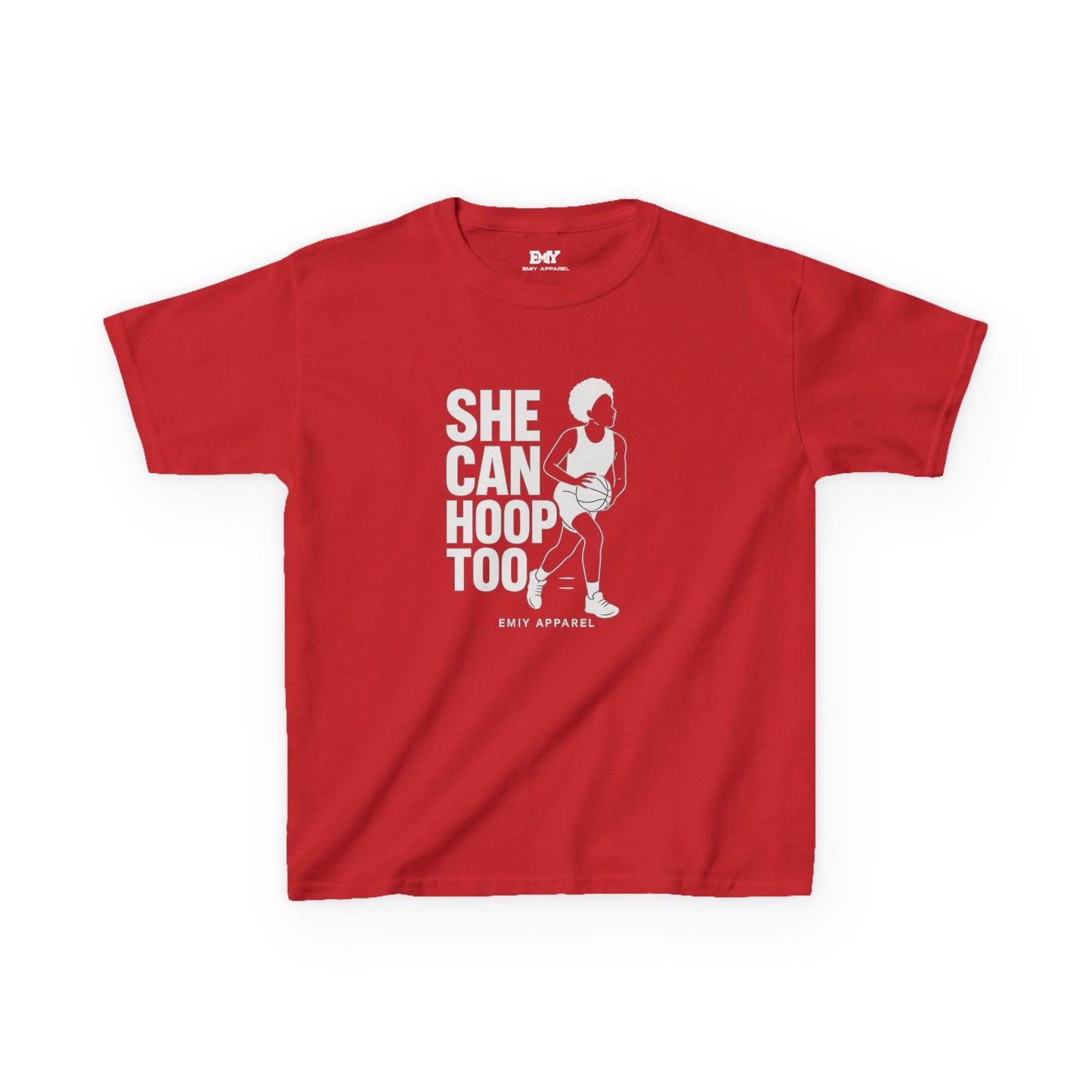 She Can Hoop Too Kids T‑Shirt — Girls Basketball Pride Tee