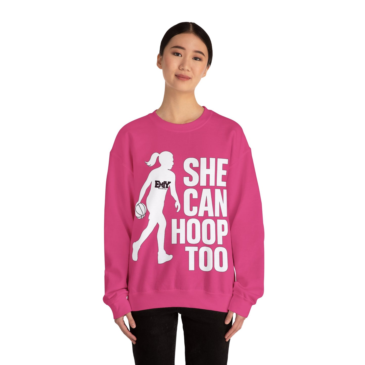 Empowering Sweatshirt: 'She Can Hoop Too' Unisex Fleece Crew