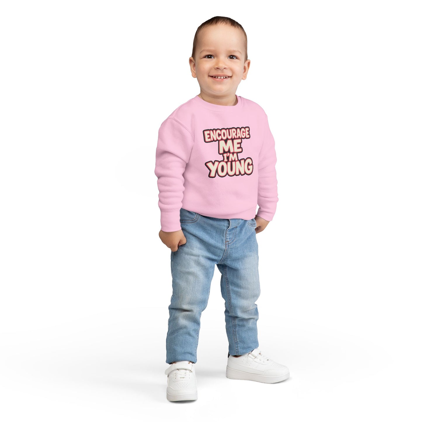 EMIY Toddler Sweatshirt - 'Encourage Me I'm Young' Cute Motivational Pullover for Kids