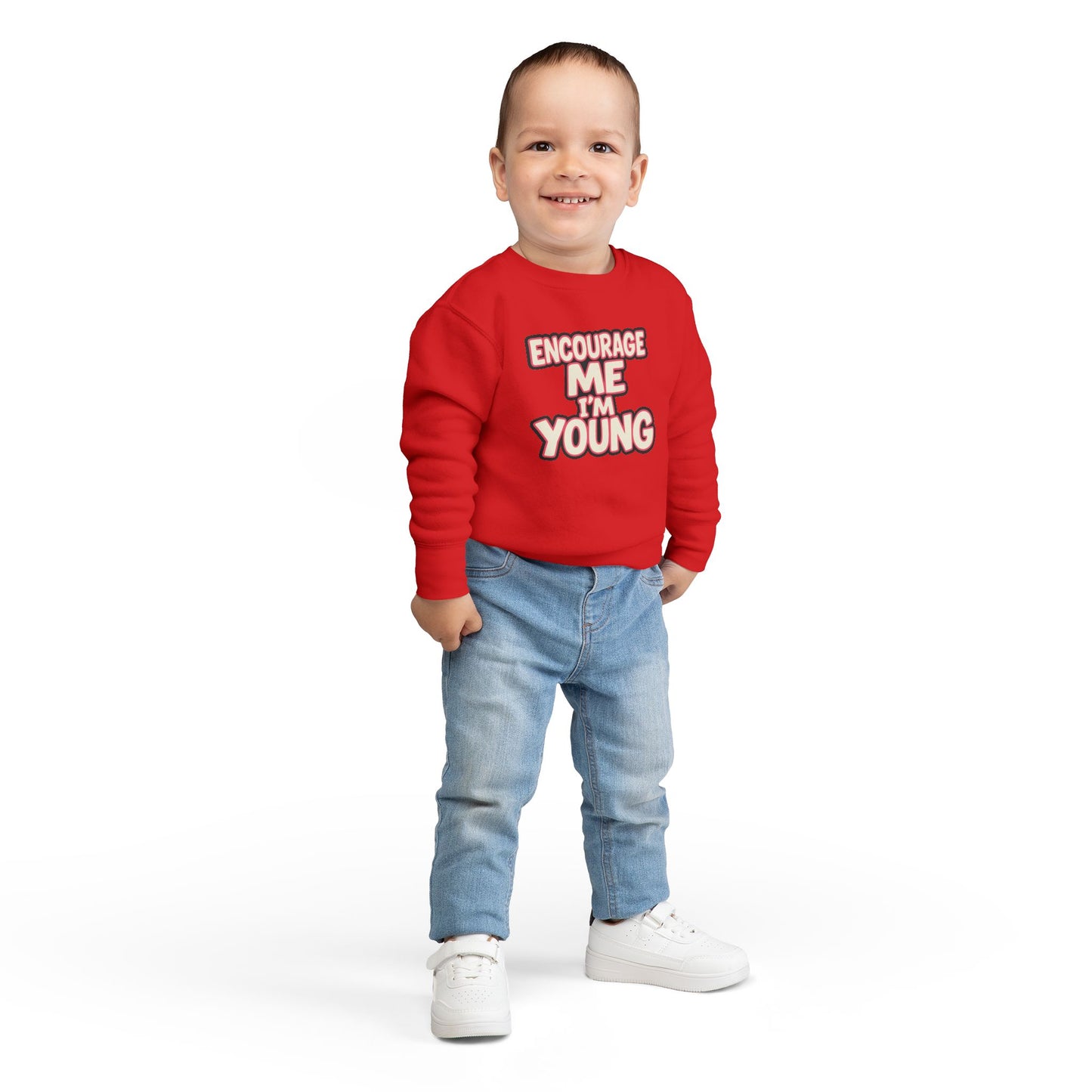 EMIY Toddler Sweatshirt - 'Encourage Me I'm Young' Cute Motivational Pullover for Kids